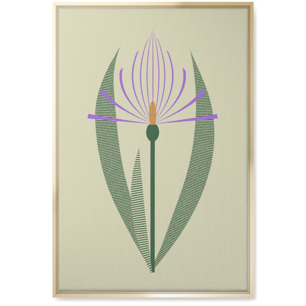 Abstract Lily Flower - Purple on Beige Wall Art, Gold, Single piece, Canvas, 20x30, Purple, Purple