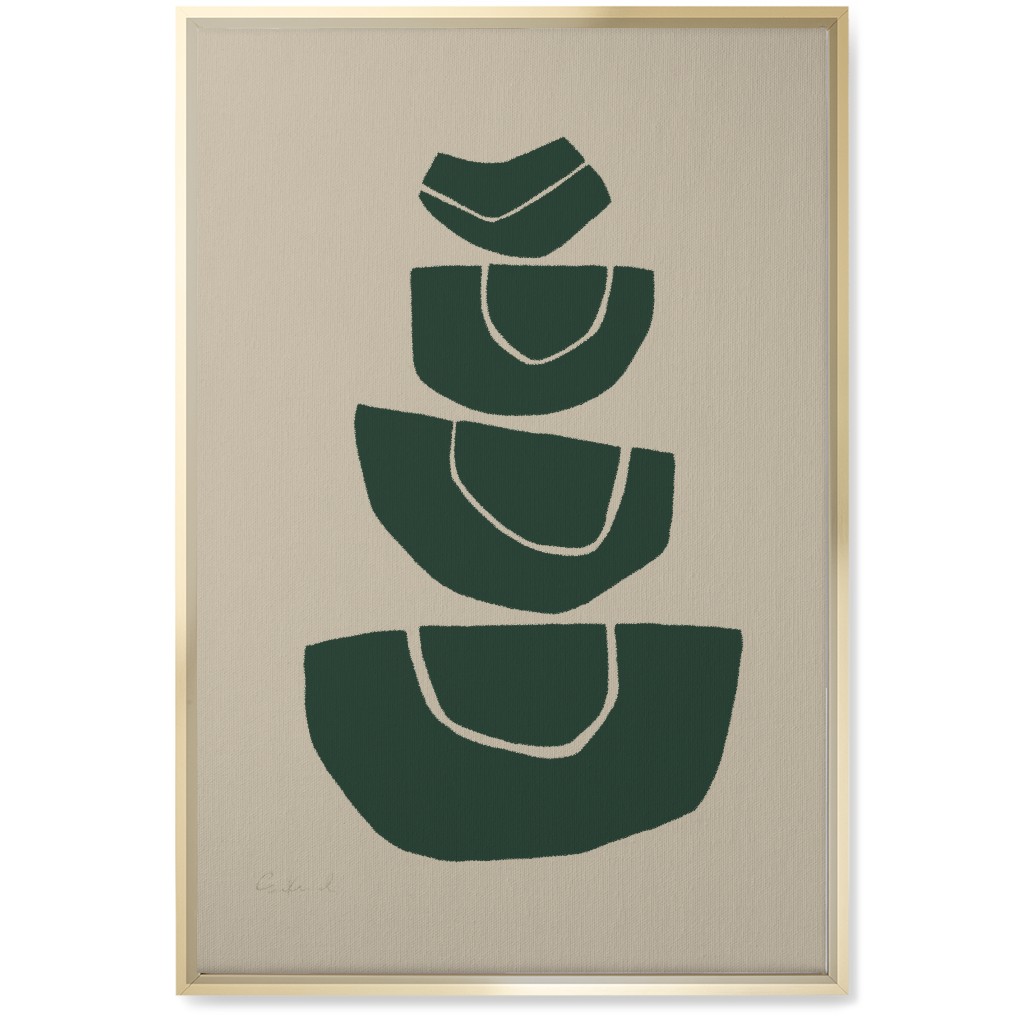 Geometric Stack Abstract Wall Art, Gold, Single piece, Canvas, 20x30, Green, Seaweed