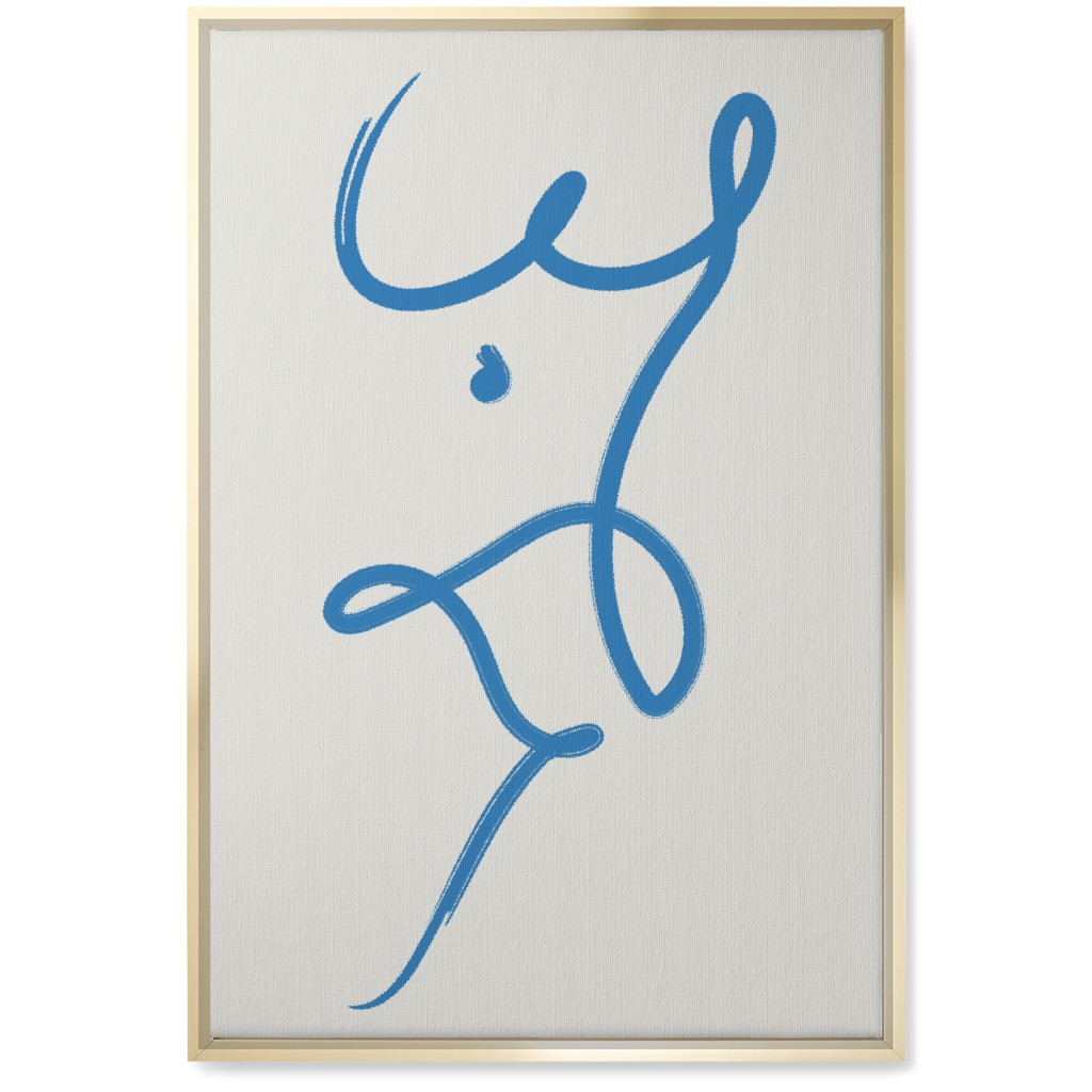 Minimalist Female Torso Line - Blue Wall Art, Gold, Single piece, Canvas, 20x30, Blue, True Blue
