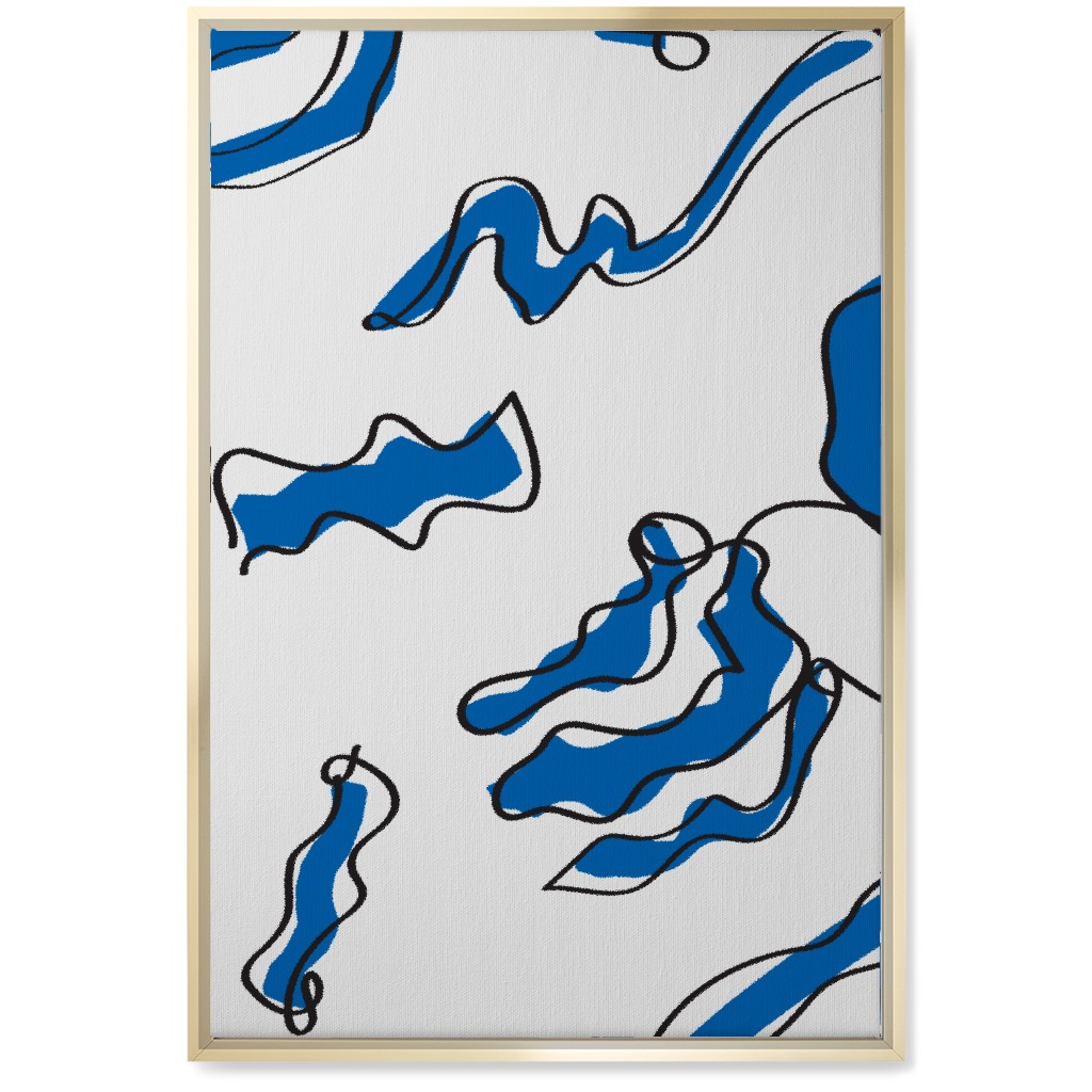 Modern Abstract Line Art Noodles - Blue and Neutral Wall Art, Gold, Single piece, Canvas, 20x30, Blue
