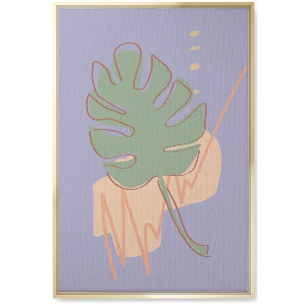 Modern Monstera Leaf - Purple and Green Wall Art, Gold, Single piece, Canvas, 20x30, Purple