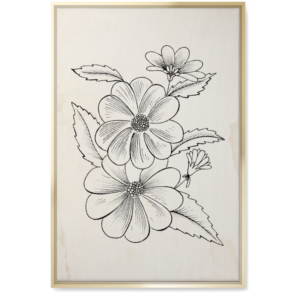 Vintage Flower Sketch - Beige and Black Wall Art, Gold, Single piece, Canvas, 20x30, Beige