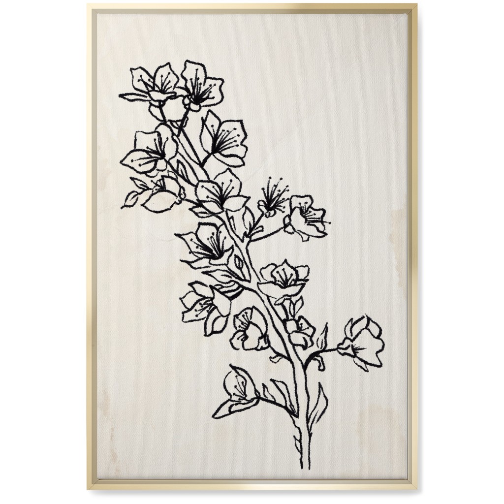 Vintage Plum Tree Sketch - Beige and Black Wall Art, Gold, Single piece, Canvas, 20x30, Beige, Pearl