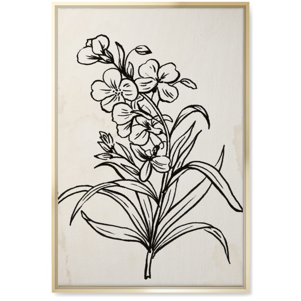 Vintage Wallflower Sketch - Beige and Black Wall Art, Gold, Single piece, Canvas, 20x30, Beige