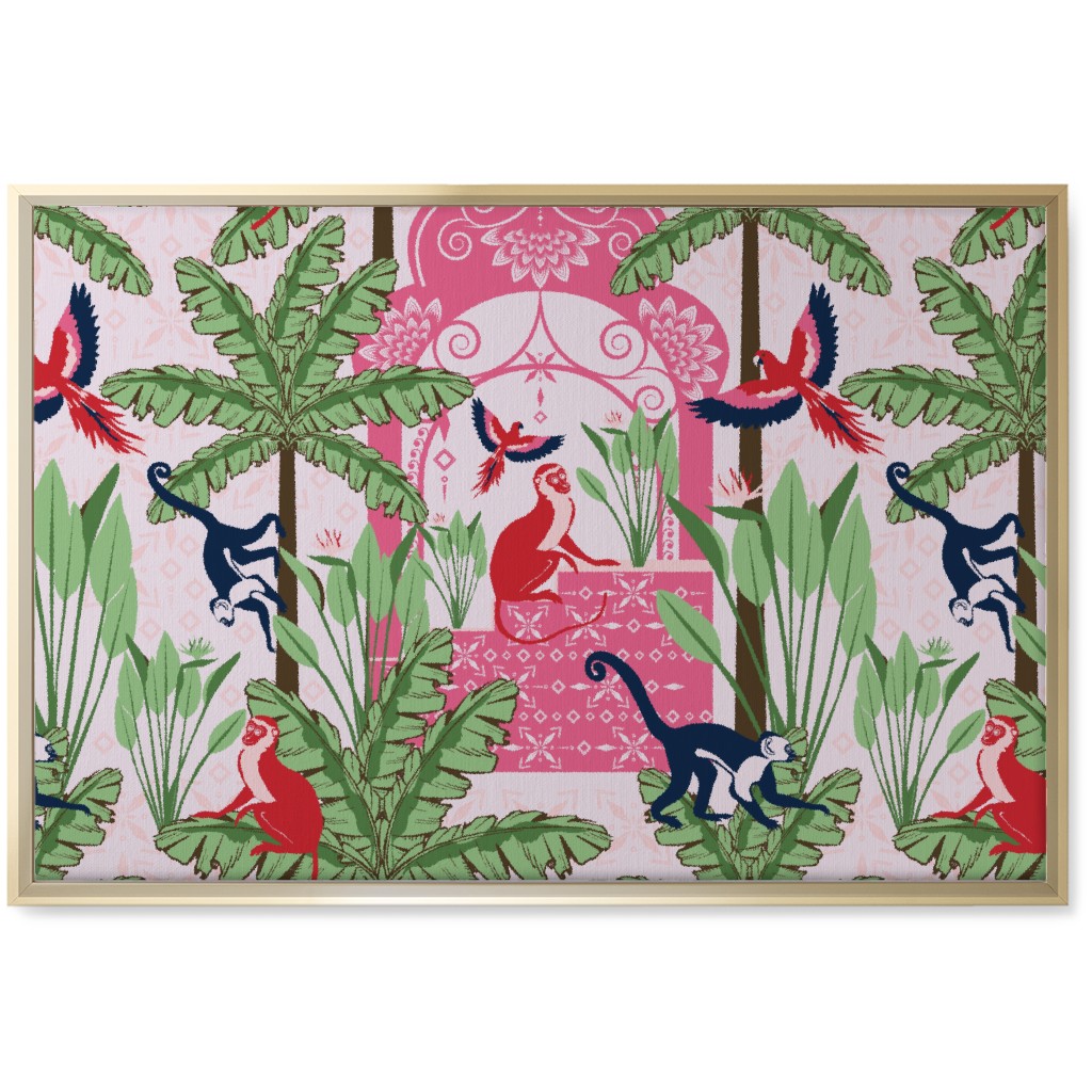 Exotic Tropical Garden Wall Art, Gold, Single piece, Canvas, 20x30, Pink, Lavender Water