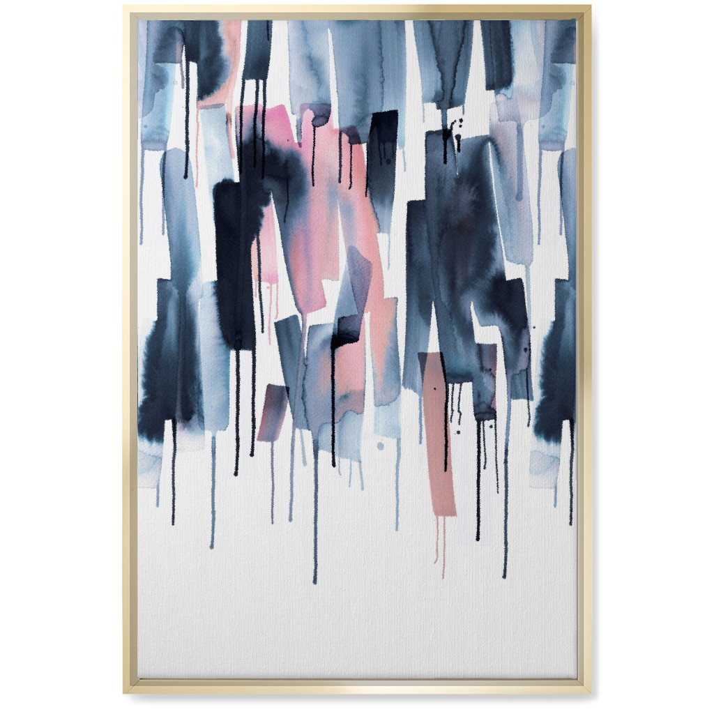 Watery Stripes Wall Art, Gold, Single piece, Canvas, 20x30, Blue, Gunmetal