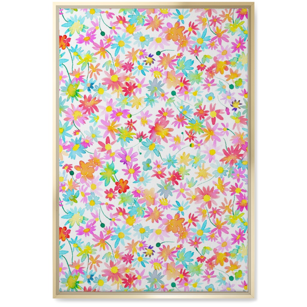 Spring Watercolor Daisies - Multi Wall Art, Gold, Single piece, Canvas, 20x30, Multicolor