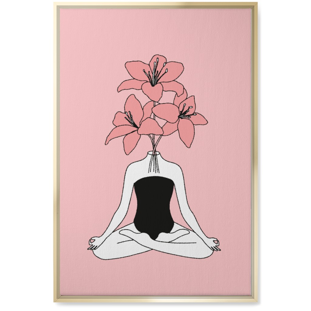 Feminine Yoga - Pink Wall Art, Gold, Single piece, Canvas, 20x30, Pink, Bright Pink
