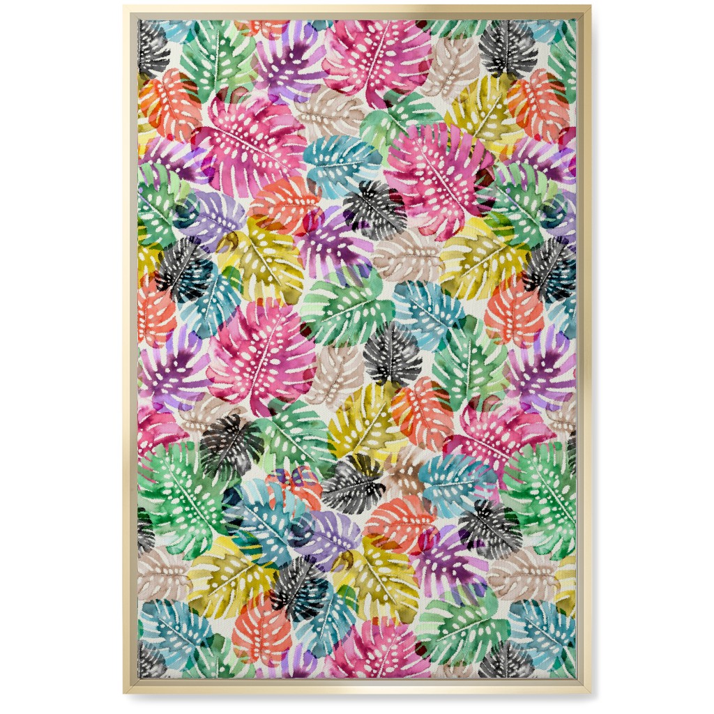 Tropical Monstera Leaves - Bold Wall Art, Gold, Single piece, Canvas, 20x30, Multicolor