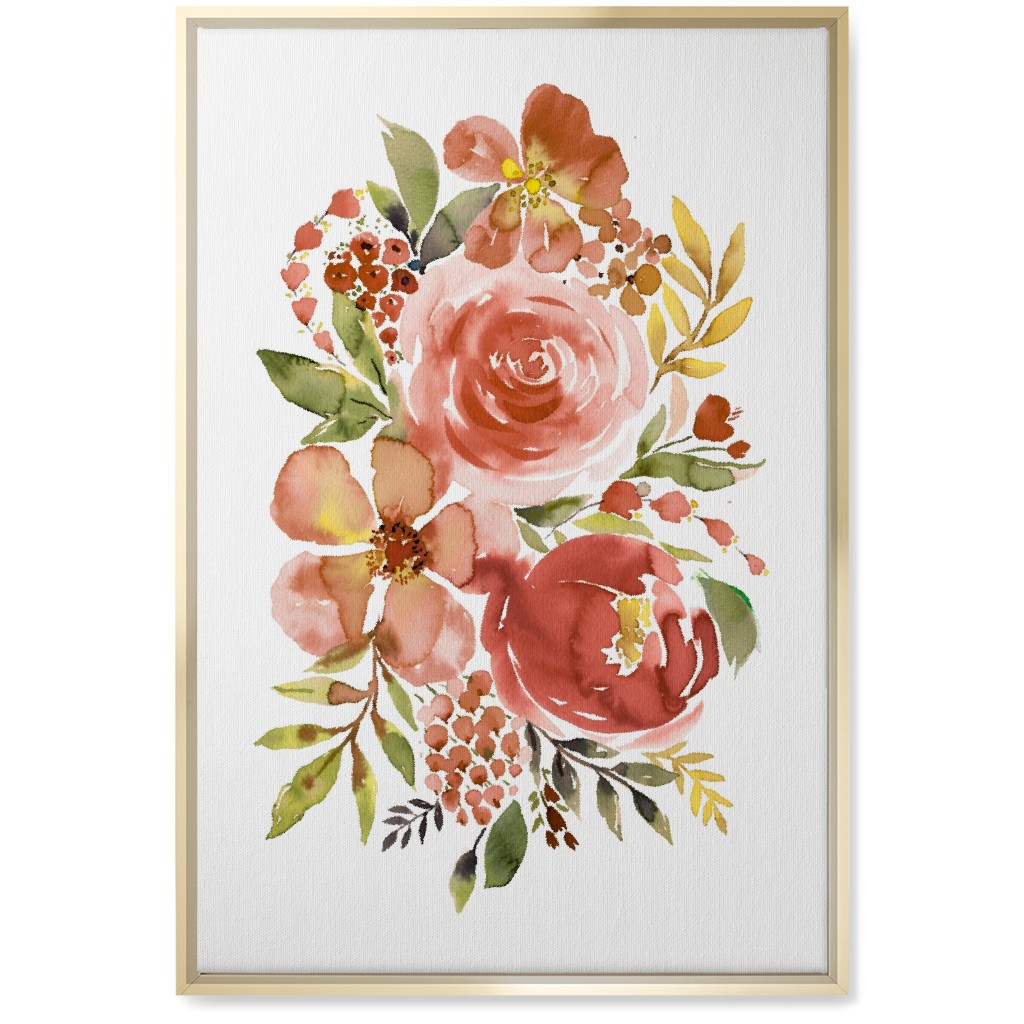 Summery Bouquet Wall Art, Gold, Single piece, Canvas, 20x30, Pink, Russet