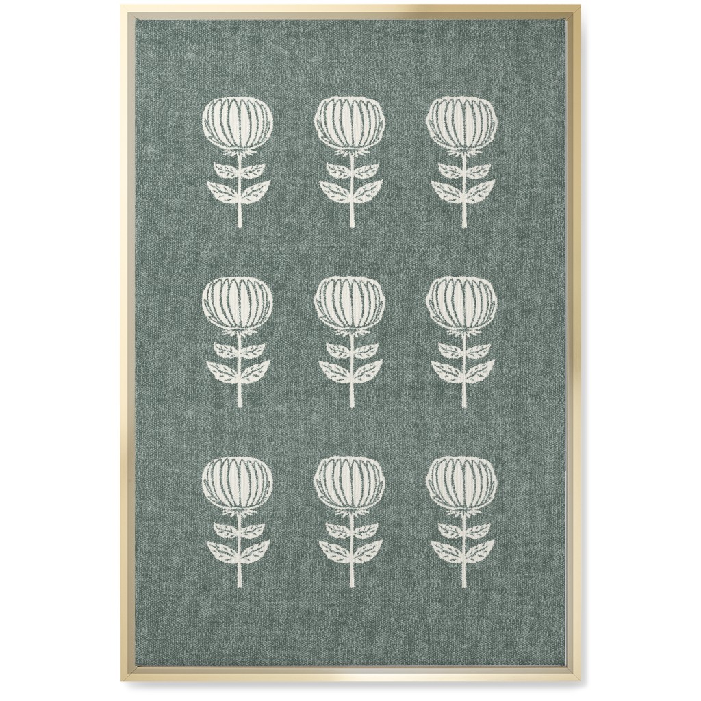 Block Print Floral Wall Art, Gold, Single piece, Canvas, 20x30, Green, Catalina