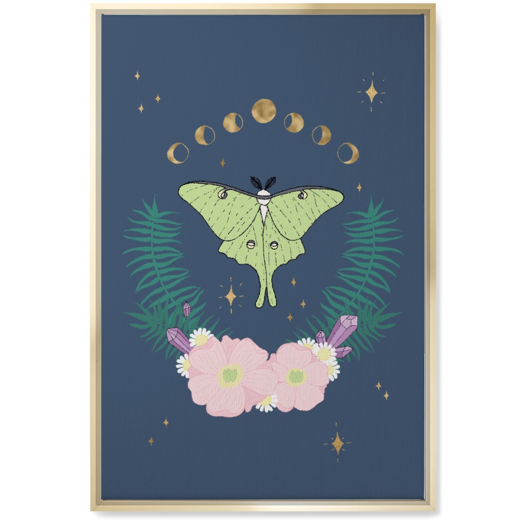 Mystical Moth Floral With Gems - Multi Wall Art, Gold, Single piece, Canvas, 20x30, Blue, True Blue