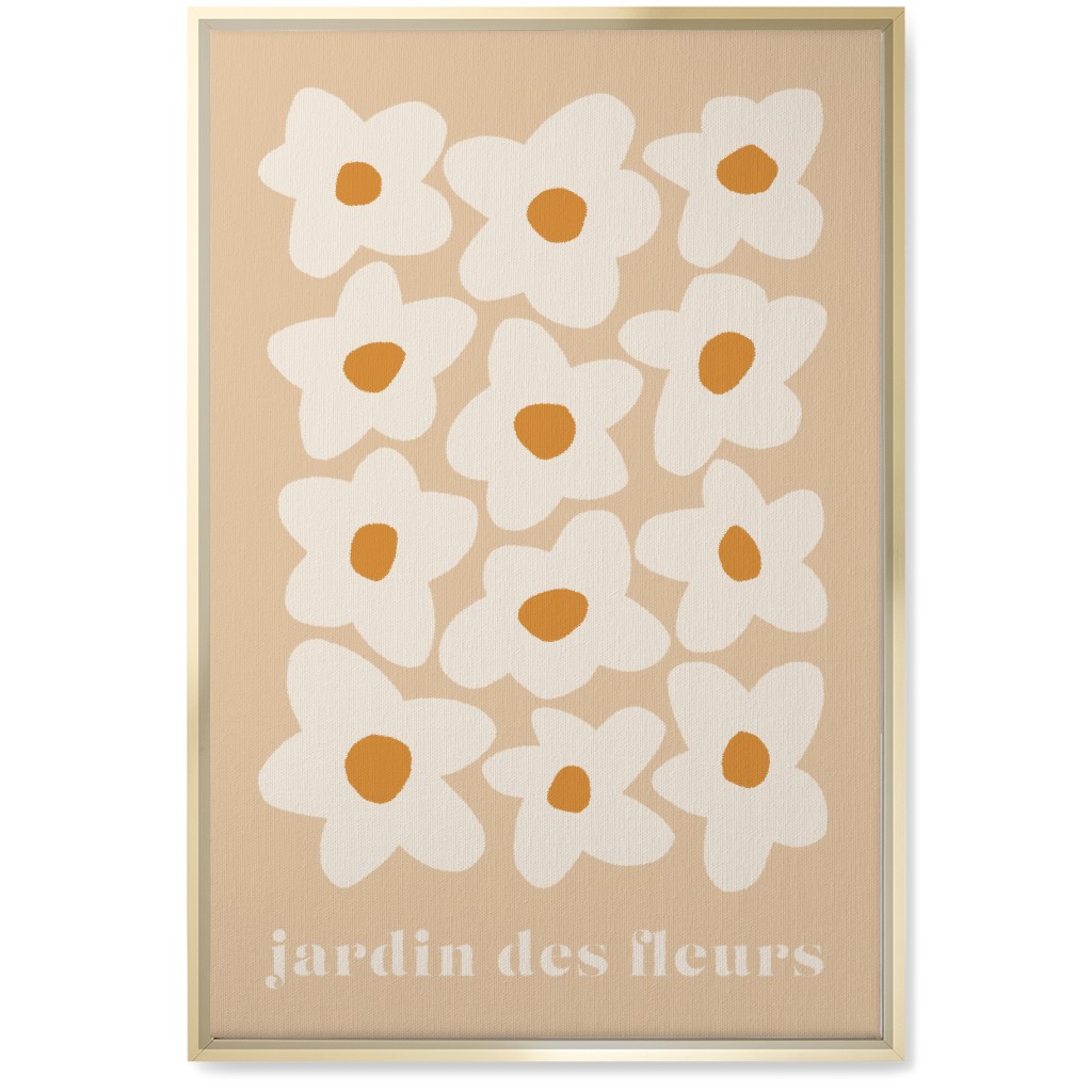 Botanical Graphic Retro Flower Garden Wall Art, Gold, Single piece, Canvas, 20x30, Beige, Sand