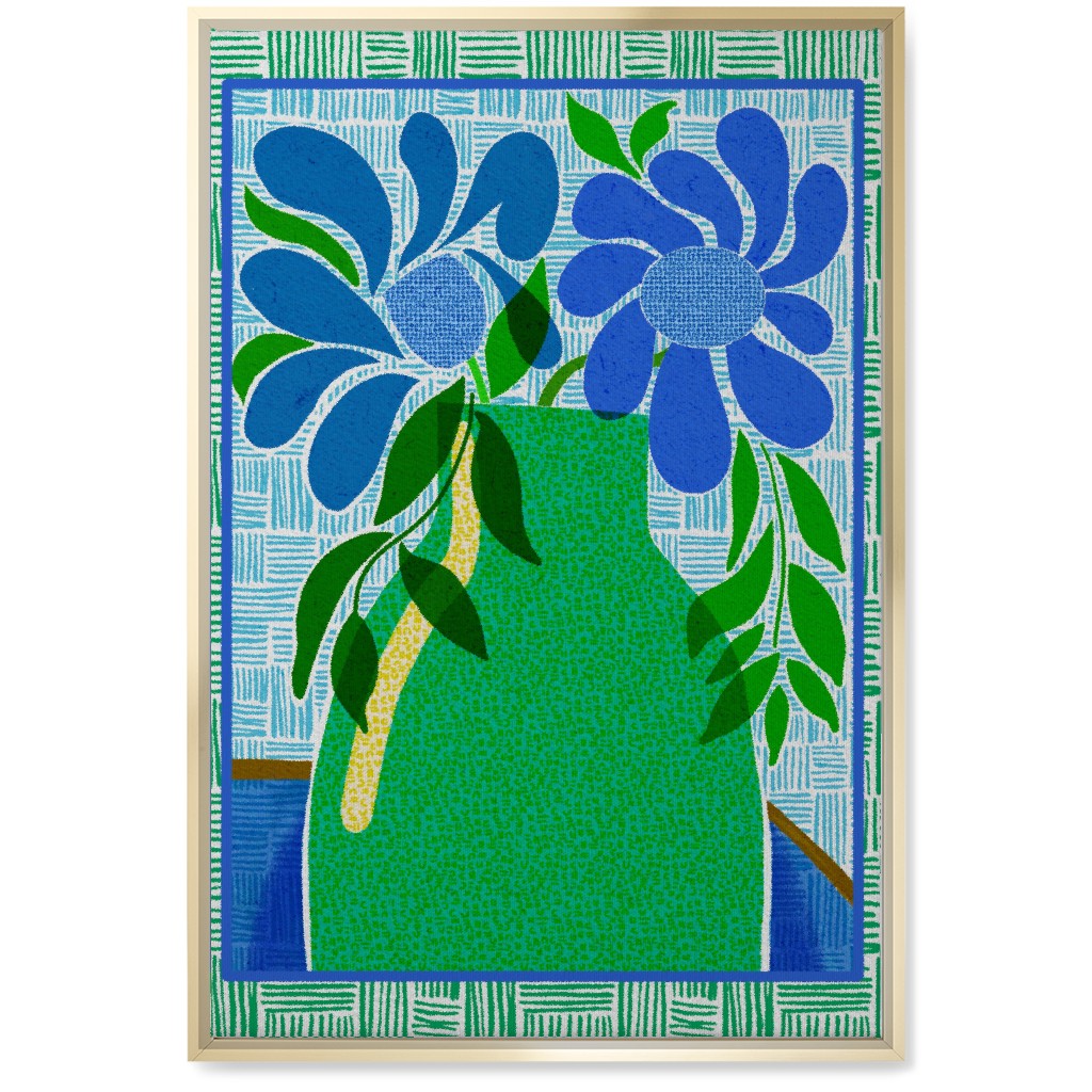 Florals in a Vase - Blue and Green Wall Art, Gold, Single piece, Canvas, 20x30, Green