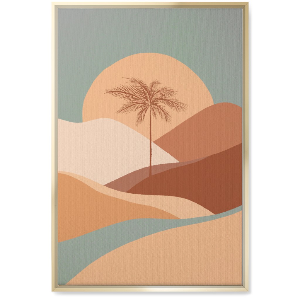 Tropical Boho Palm Sunset - Orange and Blue Wall Art, Gold, Single piece, Canvas, 20x30, Multicolor