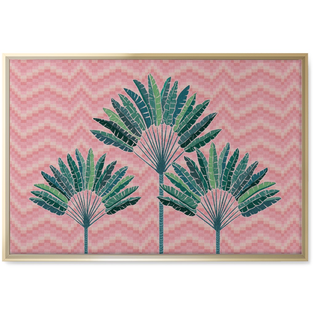 Palms on Wave Grid - Pink Wall Art, Gold, Single piece, Canvas, 20x30, Pink, Bright Pink