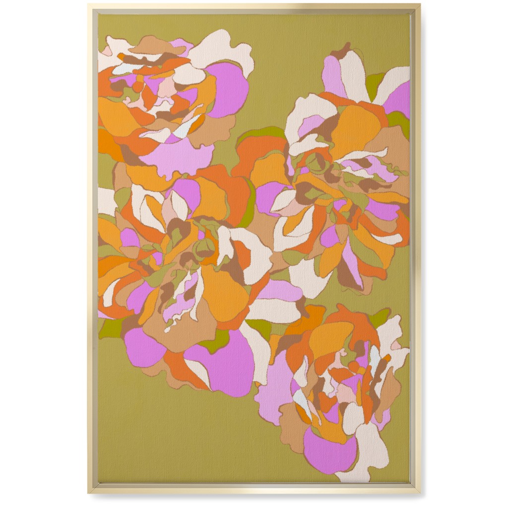 Maxi Boho Peonies Wall Art, Gold, Single piece, Canvas, 20x30, Orange, Mantis