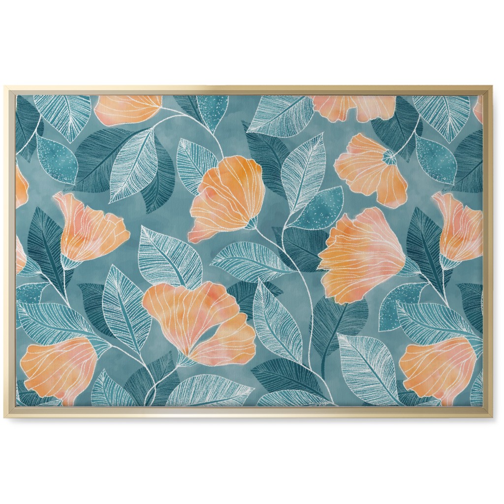 Rose of Sharon - Pink & Blue Wall Art, Gold, Single piece, Canvas, 20x30, Blue