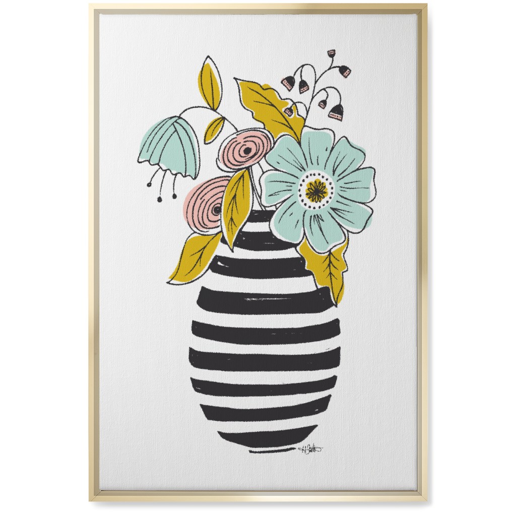 Summer Floral Vase Wall Art, Gold, Single piece, Canvas, 20x30, Multicolor