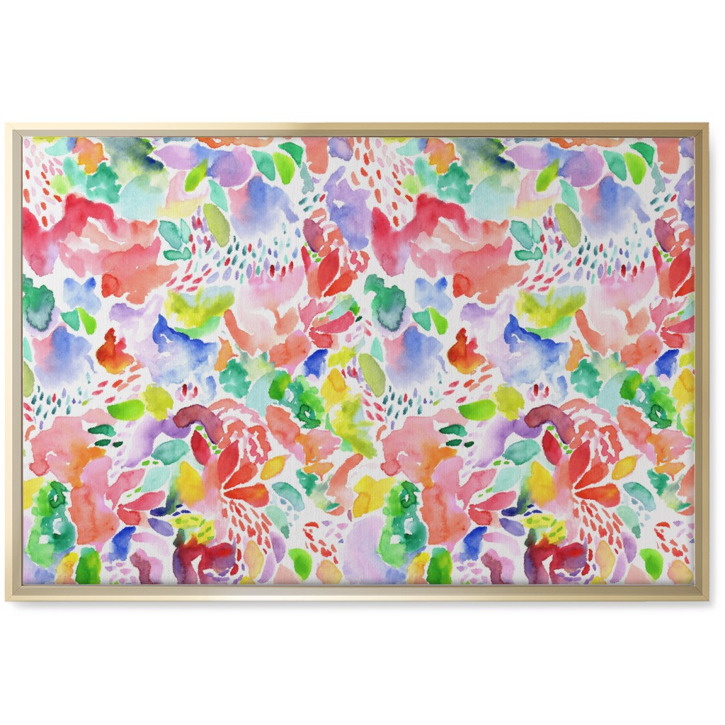 Happy Abstract Watercolor Wall Art, Gold, Single piece, Canvas, 20x30, Multicolor, Bright Coral