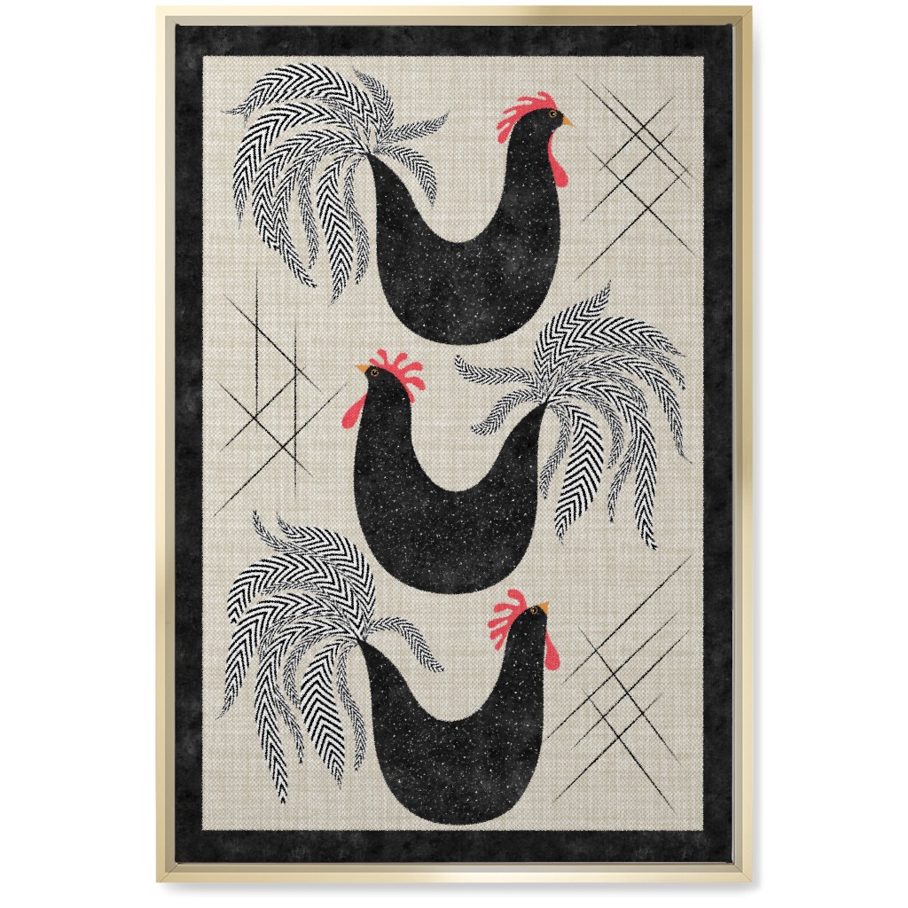 Roosters! - Black & White Wall Art, Gold, Single piece, Canvas, 20x30, Black, Black