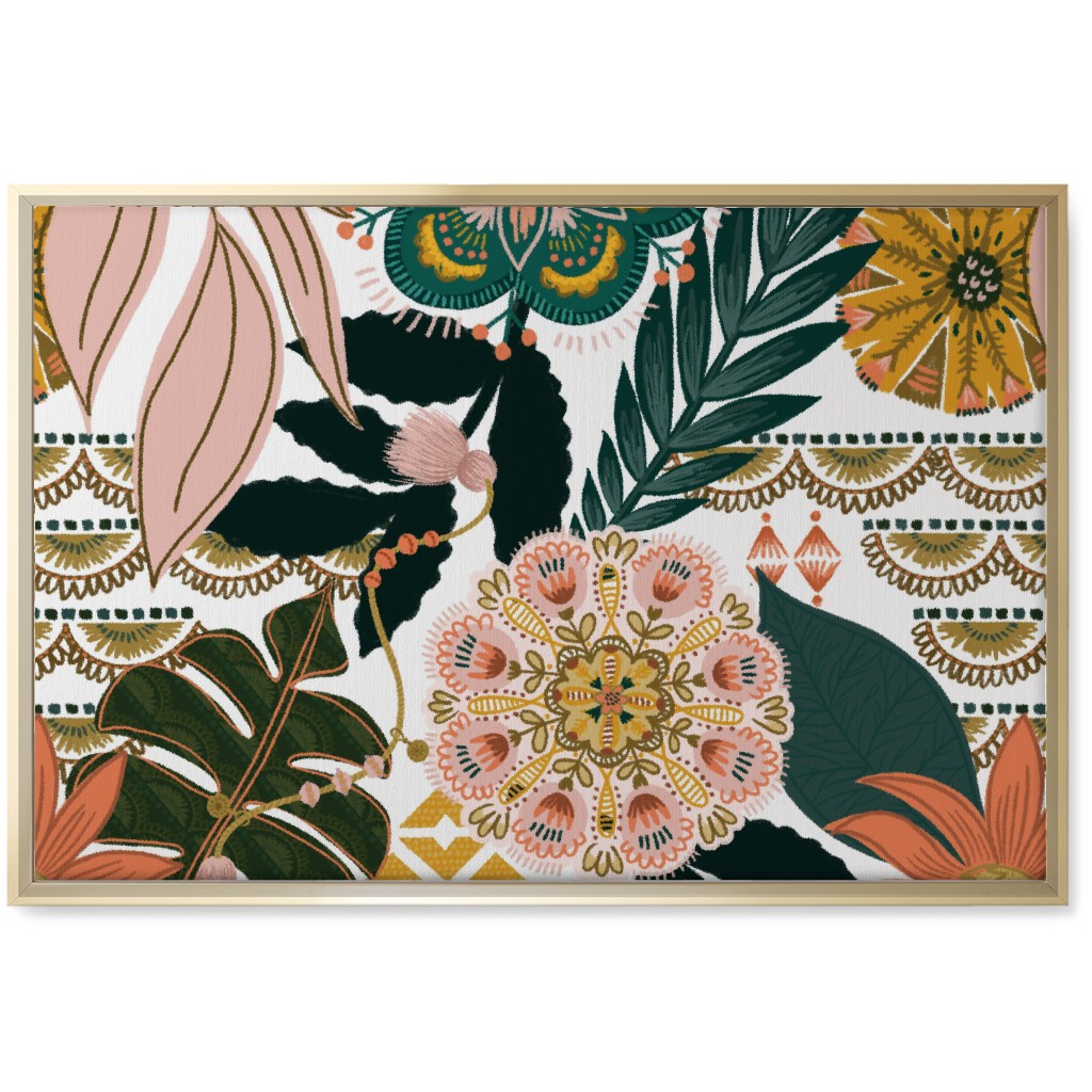Boho Tropical Wall Art, Gold, Single piece, Canvas, 20x30, Multicolor, White