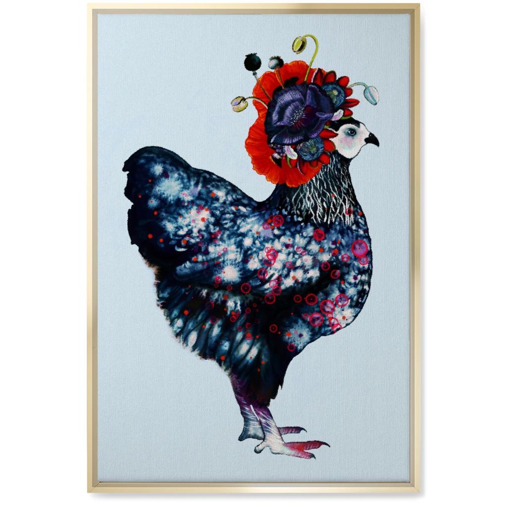 Poppycock - Floral Chicken Wall Art, Gold, Single piece, Canvas, 20x30, Multicolor