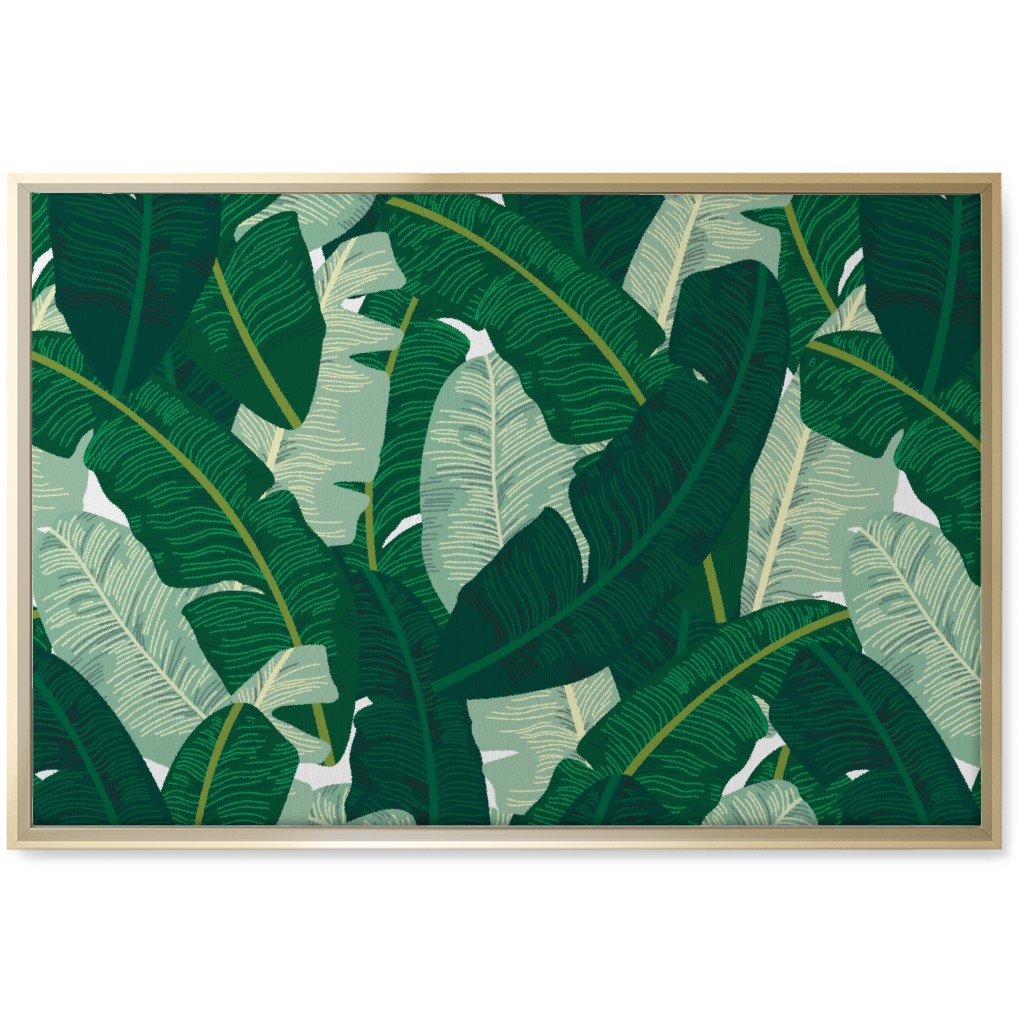 Classic Banana Leaves - Palm Springs Green Wall Art, Gold, Single piece, Canvas, 20x30, Green, Classic Green