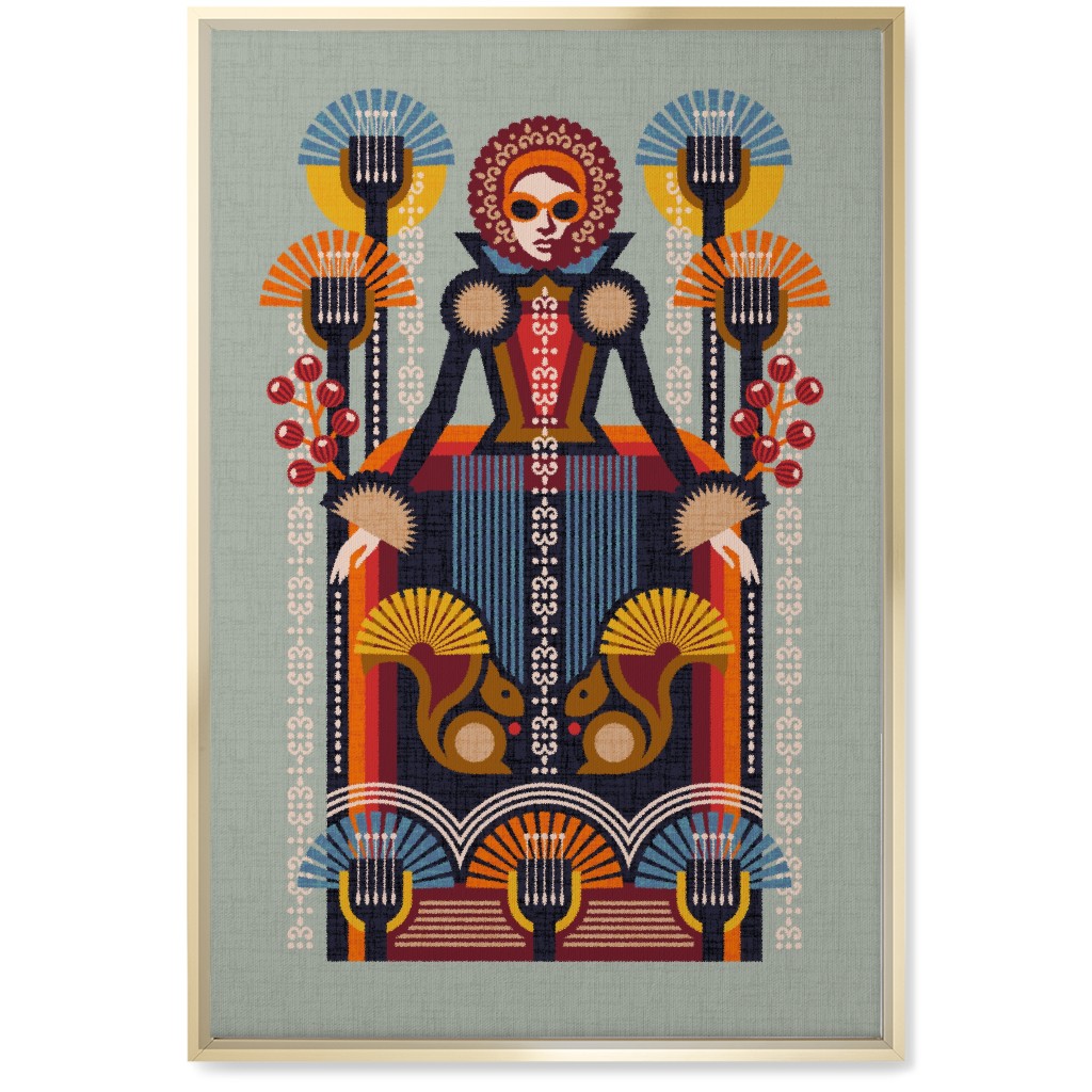 Folk Art Lady - Multi Wall Art, Gold, Single piece, Canvas, 20x30, Multicolor