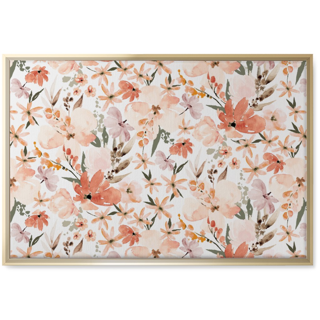 Earth Tone Floral Summer in Peach & Apricot Wall Art, Gold, Single piece, Canvas, 20x30, Pink