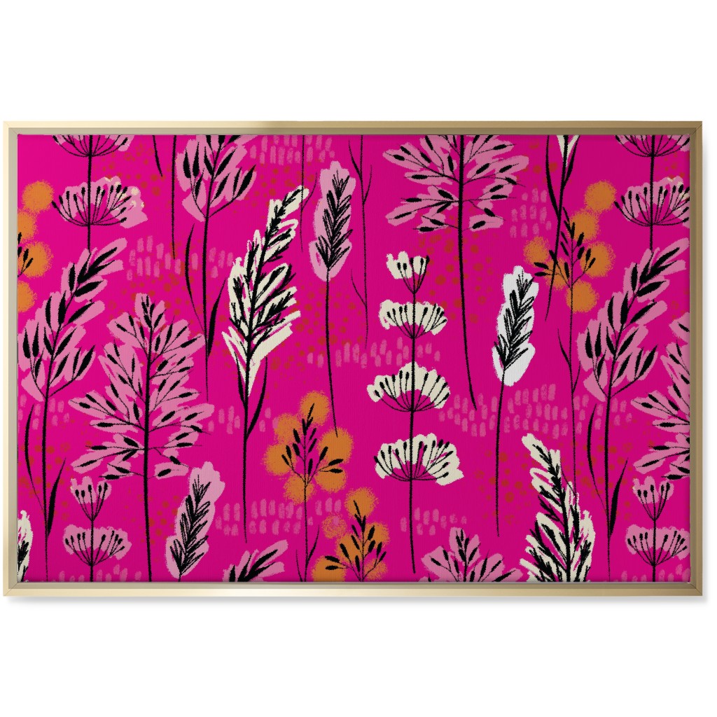 Wild Grasses on Pink Skies Wall Art, Gold, Single piece, Canvas, 24x36, Pink, Bright Pink