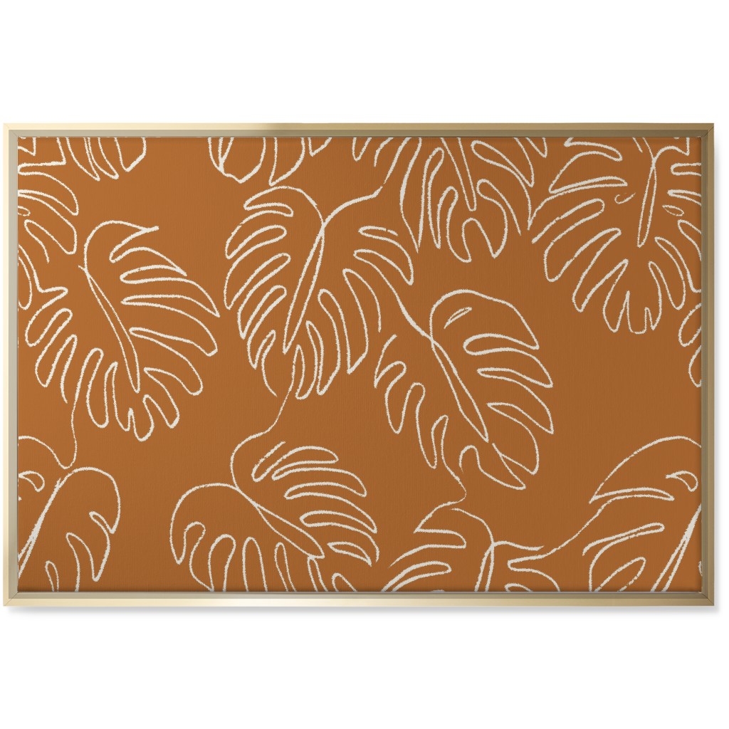 Monstera Line Art - Burnt Orange Wall Art, Gold, Single piece, Canvas, 24x36, Orange