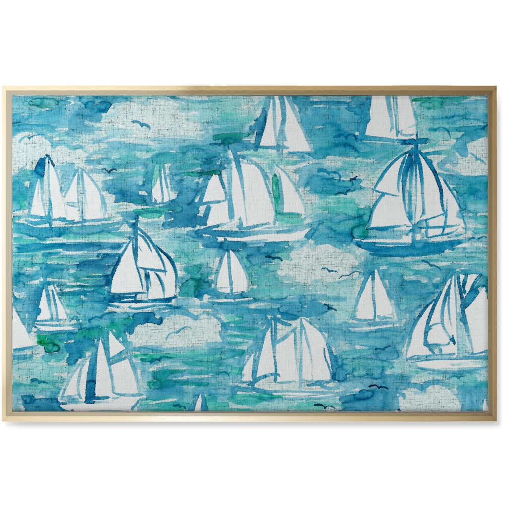 Sailboats Sailing Watercolor Loosely Painted - Blue Wall Art, Gold, Single piece, Canvas, 24x36, Blue