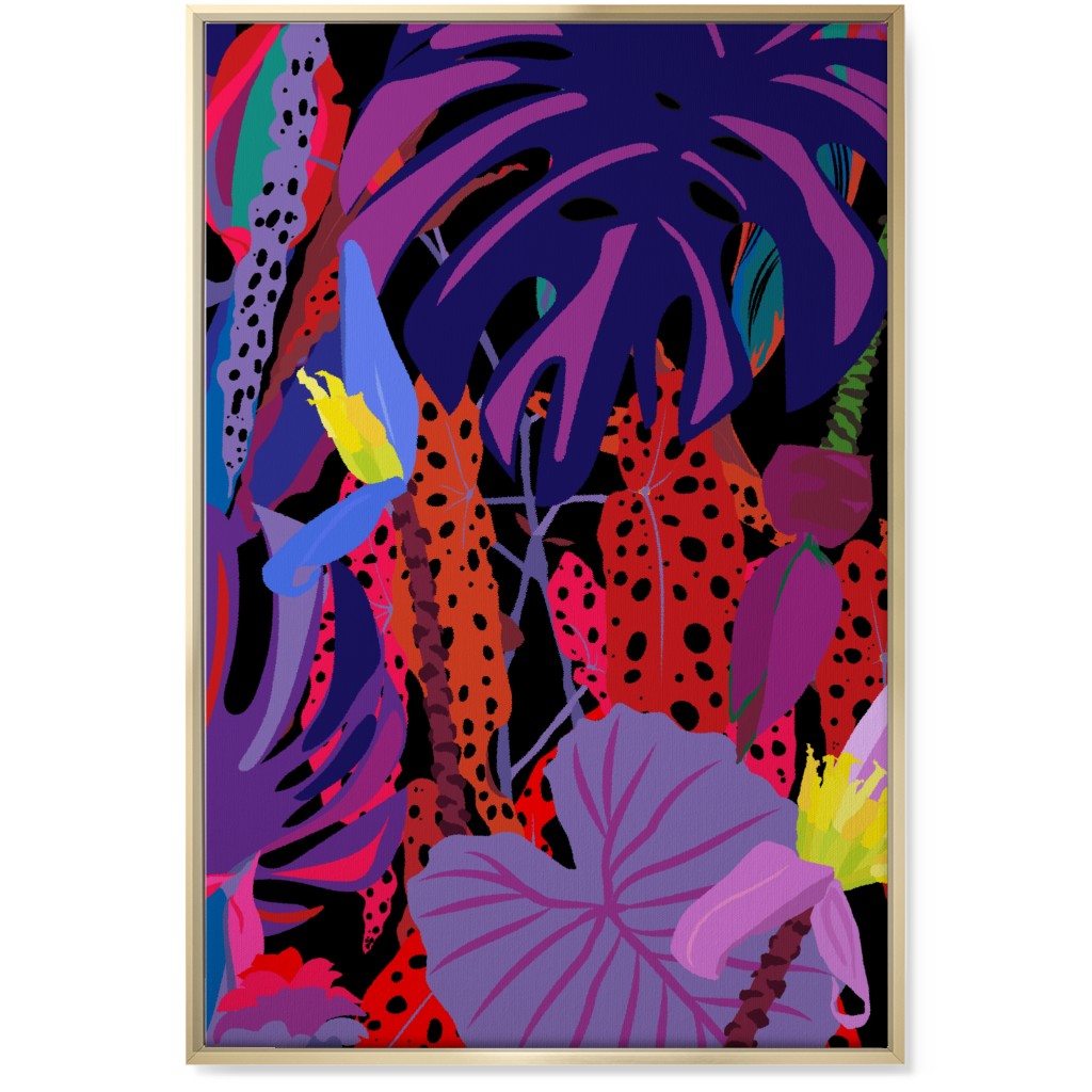 Neon Night Tropical Garden - Purple Wall Art, Gold, Single piece, Canvas, 24x36, Purple