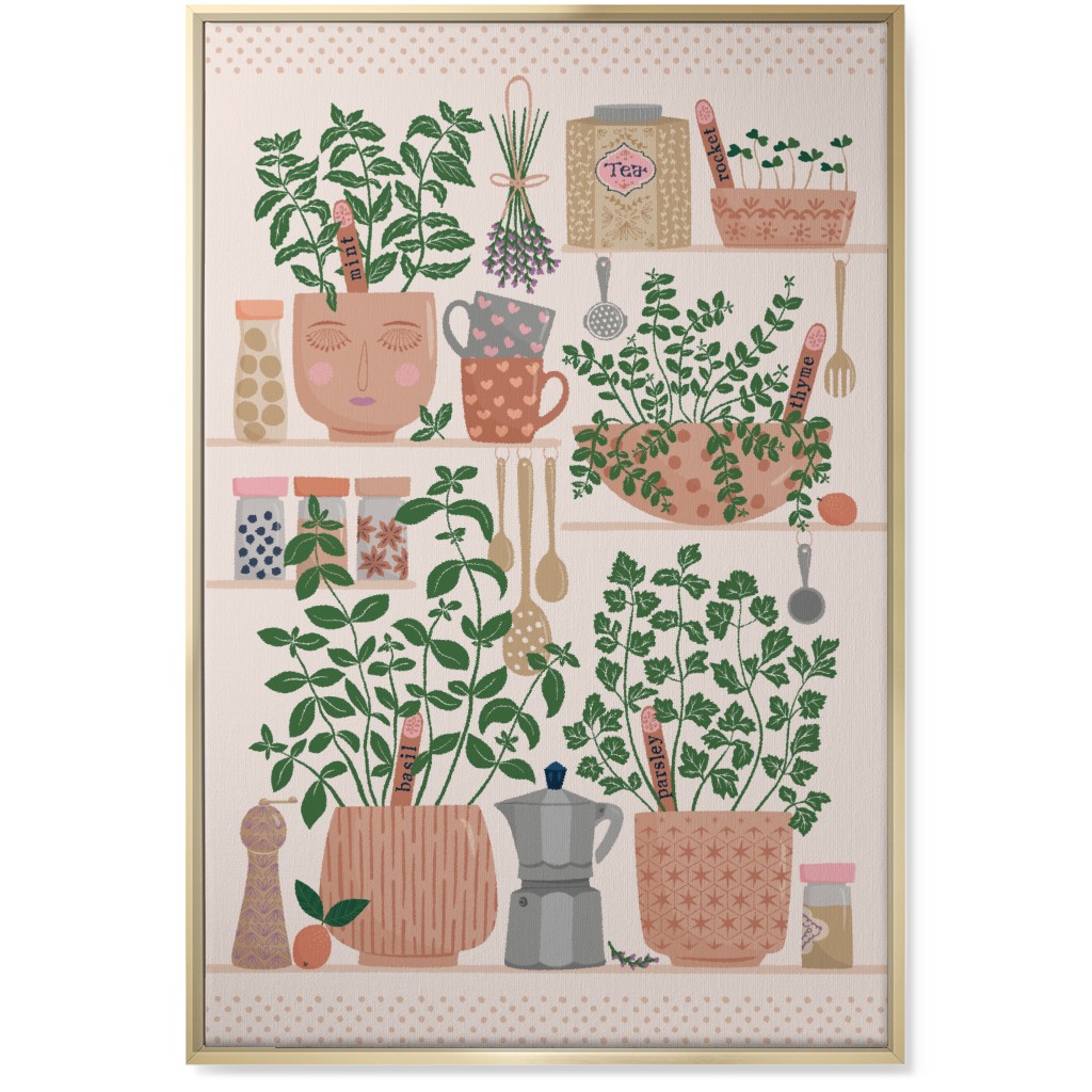 Little Herb Garden in the Kitchen Wall Art, Gold, Single piece, Canvas, 24x36, Multicolor