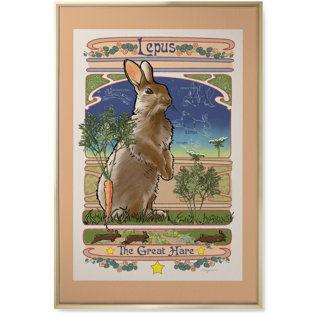 Art Nouveau Hare Wall Art, Gold, Single piece, Canvas, 24x36, Brown