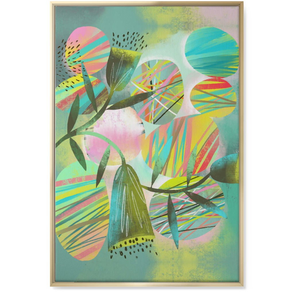 Botanical Abstract Playground - Multi Wall Art, Gold, Single piece, Canvas, 24x36, Green