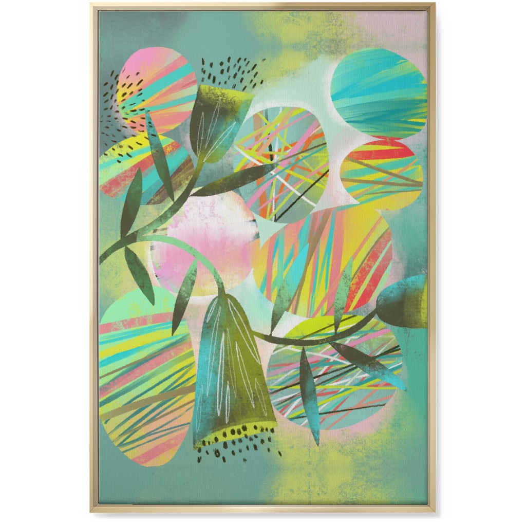 Botanical Abstract Playground - Multi Wall Art, Gold, Single piece, Canvas, 24x36, Green, Classic Green