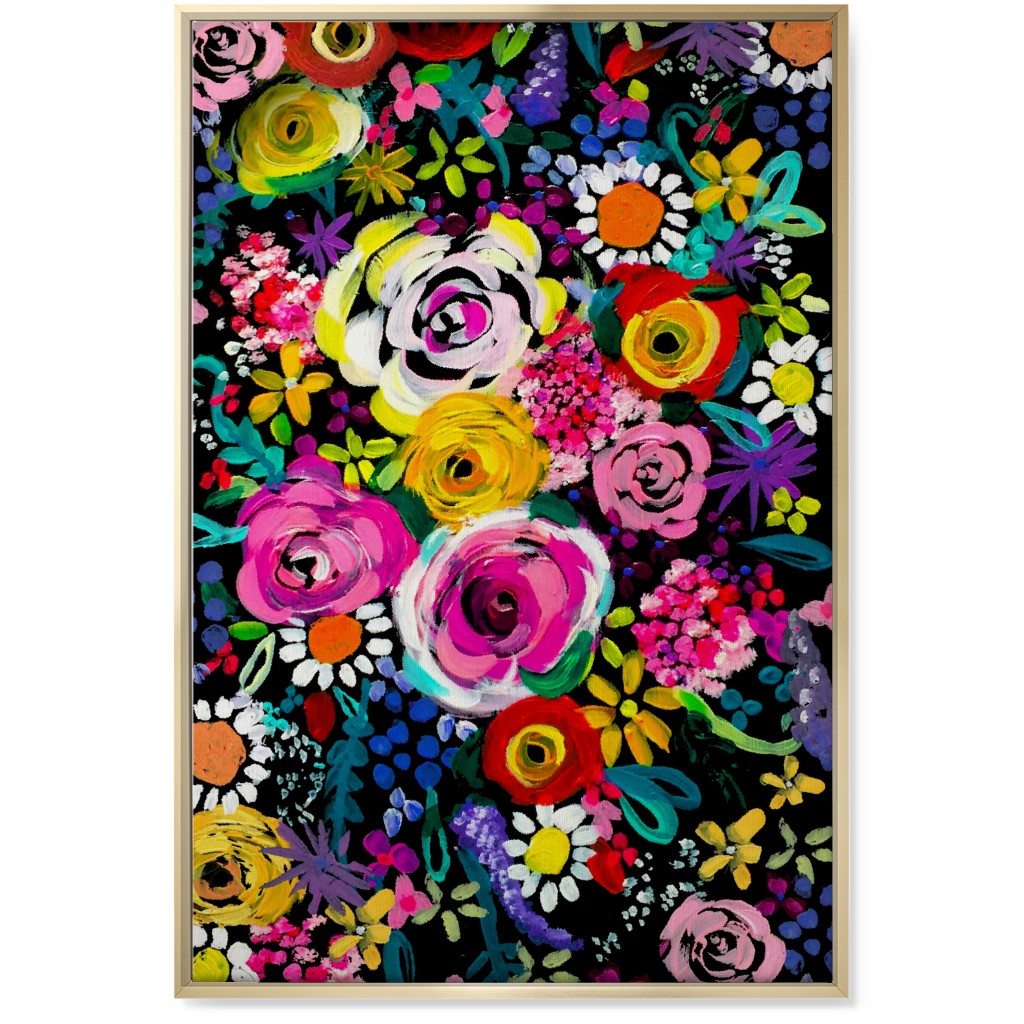 Les Fleurs Floral Painting Wall Art, Gold, Single piece, Canvas, 24x36, Multicolor