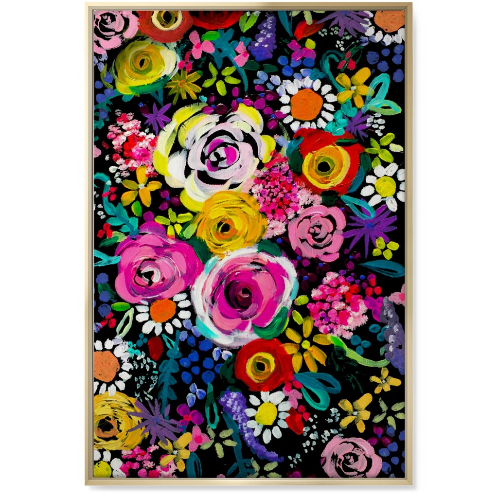 Les Fleurs Floral Painting Wall Art, Gold, Single piece, Canvas, 24x36, Multicolor, Ink Spot