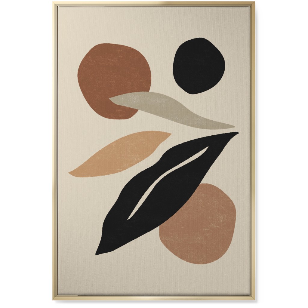 Abstract Shape and Leaf Collage - Neutral Wall Art, Gold, Single piece, Canvas, 24x36, Beige