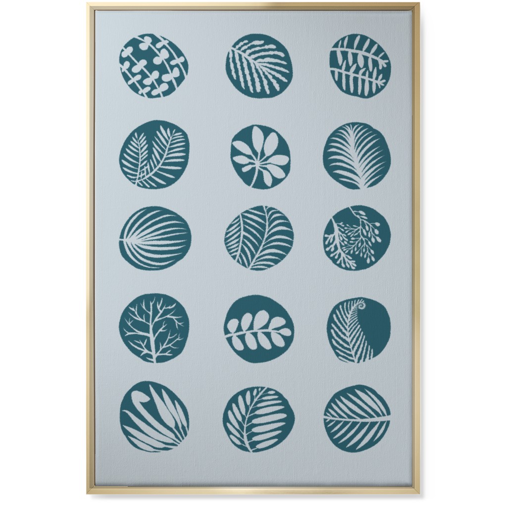 15 Round Leaves - Blue Wall Art, Gold, Single piece, Canvas, 24x36, Blue