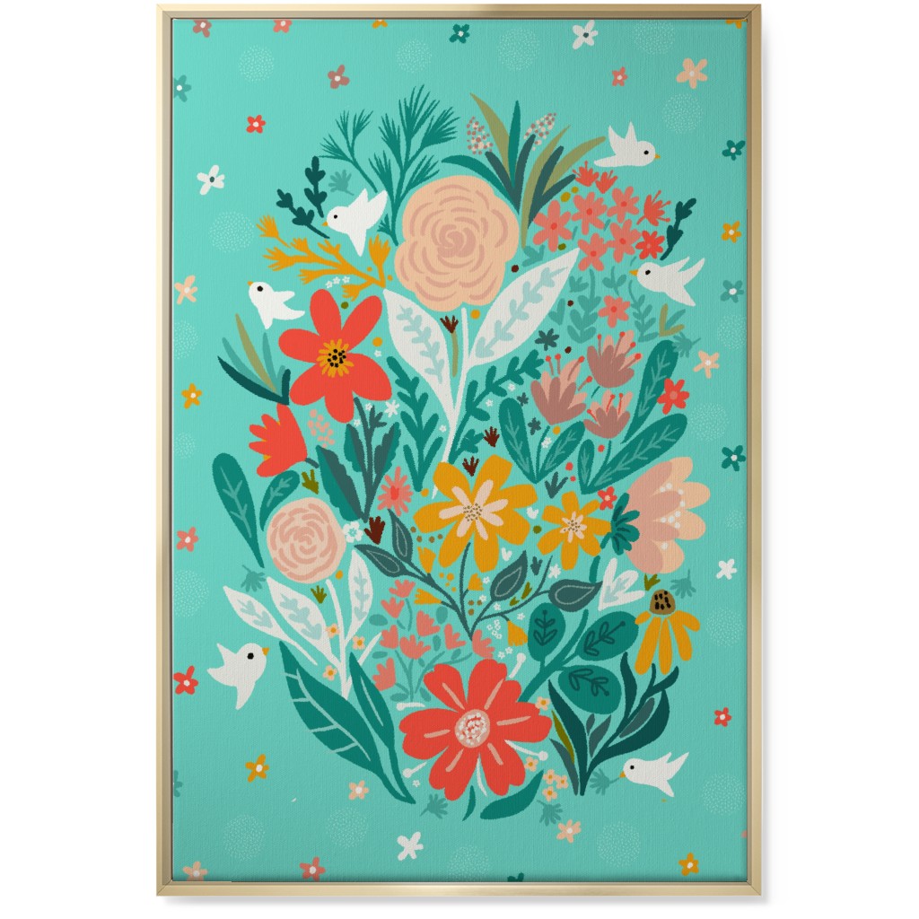 Floral Days - Multi on Blue Wall Art, Gold, Single piece, Canvas, 24x36, Multicolor
