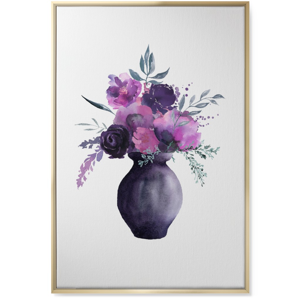 Flowers in a Vase Wall Art, Gold, Single piece, Canvas, 24x36, Purple, Lupin