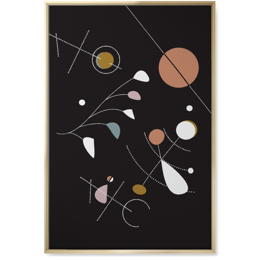 Mod Abstract Costmic Shapes - Multi on Black Wall Art, Gold, Single piece, Canvas, 24x36, Multicolor