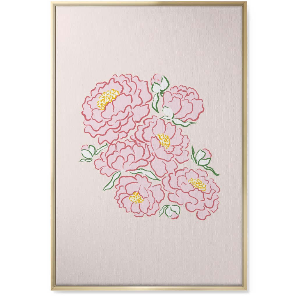 Peonies Wall Art, Gold, Single piece, Canvas, 24x36, Pink