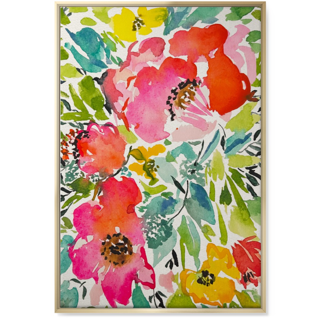 Bright Summer Florals - Multi Wall Art, Gold, Single piece, Canvas, 24x36, Multicolor