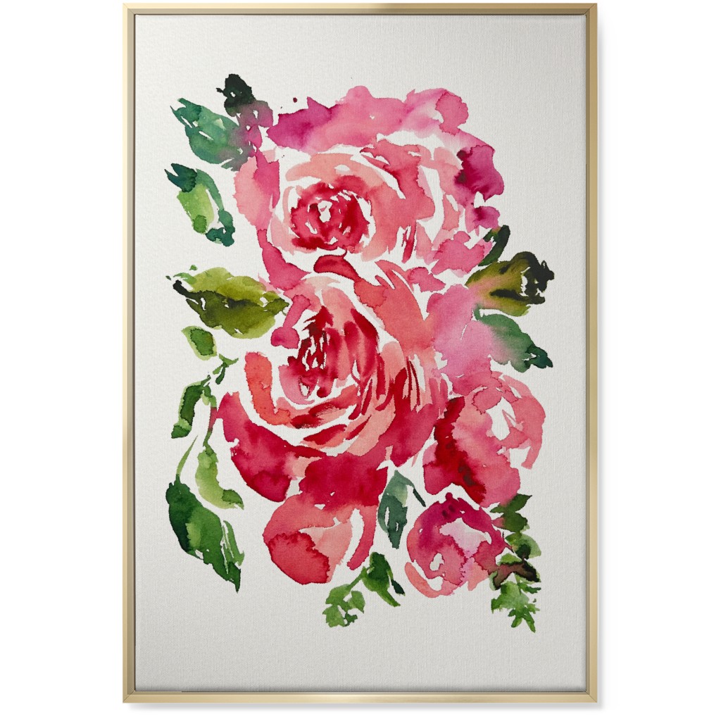 Watercolor Roses - Red Wall Art, Gold, Single piece, Canvas, 24x36, Pink