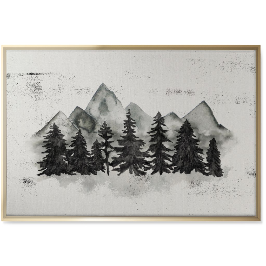 Pines and Mountains - Gray Wall Art, Gold, Single piece, Canvas, 24x36, Black
