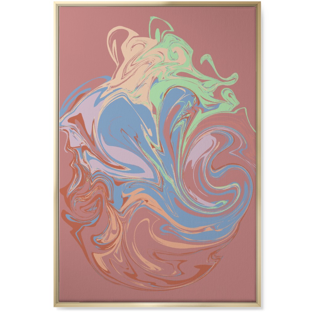 Abstract Marble Smoke Swirl - Multi on Pink Wall Art, Gold, Single piece, Canvas, 24x36, Multicolor